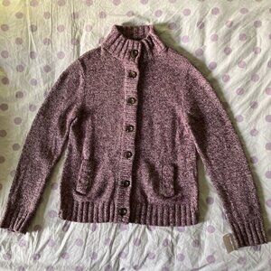 Lilla P Purple Heather Mock Neck Button Up Cardigan, Size XL
